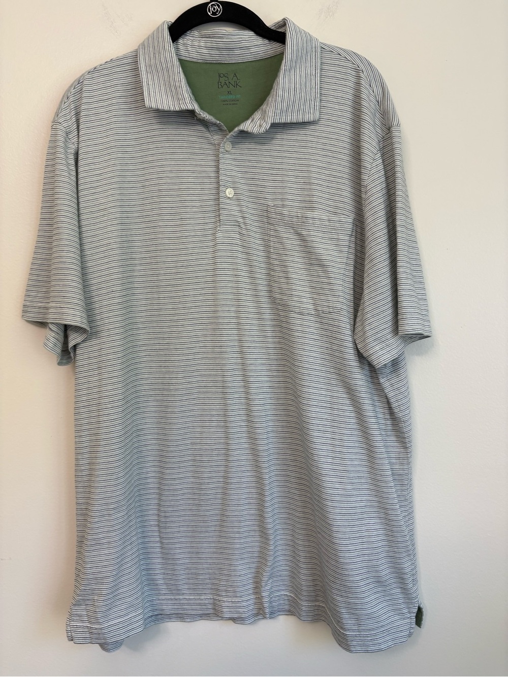 Jos. A. Bank Tailored Fit Green and Navy Striped Cotton Men’s Polo Shirt Sz XL